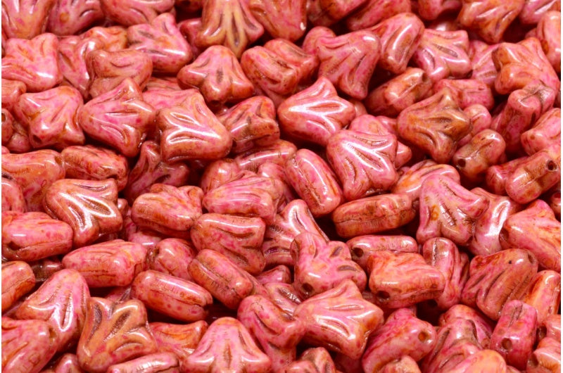 Lily Flower Beads, White Rose Luster Spotted (02010-65327), Glass, Czech Republic