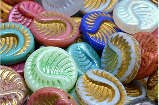 Fossil Coin Beads, 1 Mixed Colors (00001-mix), Glass, Czech Republic