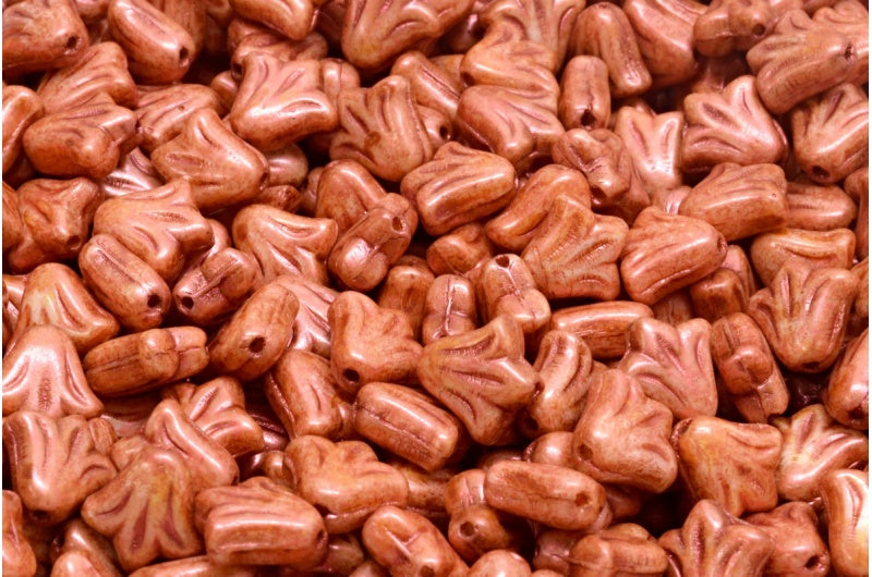 ユリの花のビーズ、白銅光沢斑点（02010-65324）、ガラス、チェコ共和国