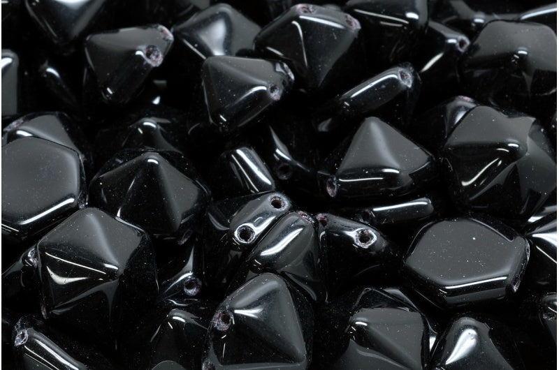 2 孔六角金字塔珠，黑色 (23980)，玻璃，捷克共和国