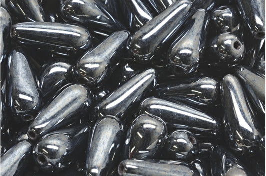 Drop Beads, Black Hematite (23980-14400), Glass, Czech Republic