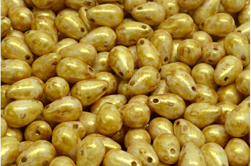 Drop Beads, White Gold Luster Spotted (02010-65322), Glass, Czech Republic