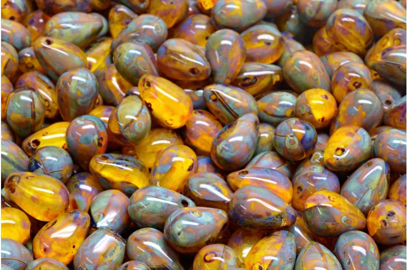 ドロップビーズ、イエロークリスタルトラバーチン（83120-00030-86800）、ガラス、チェコ共和国