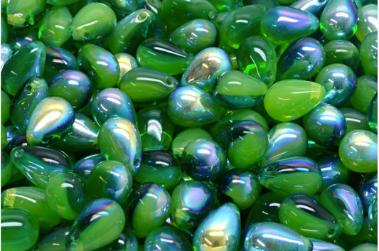 Drop Beads, Opal Green Transparent Green Ab (51000-50570-28701), Glass, Czech Republic