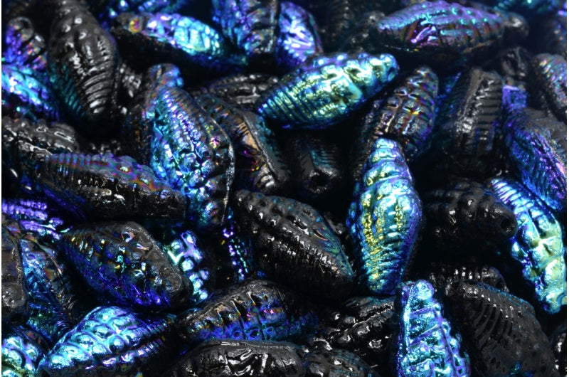 Miter Shell Beads, Black Ab (23980-28701), Glass, Czech Republic