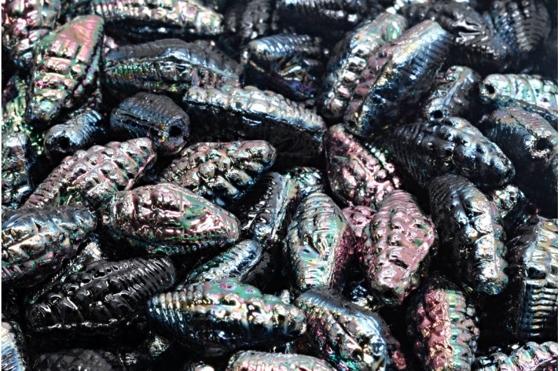 Miter Shell Beads, Black Apricot Coatings (23980-29121), Glass, Czech Republic