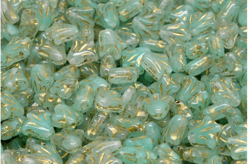 ユリの花のビーズ、R0613 ゴールドライン (R0613-54202)、ガラス、チェコ共和国