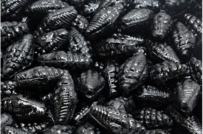 Miter Shell Beads, Black (23980), Glass, Czech Republic