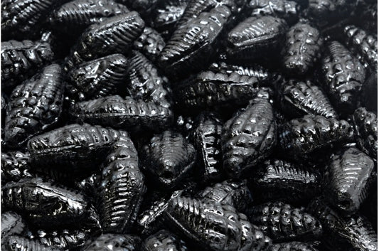 Miter Shell Beads, Black (23980), Glass, Czech Republic