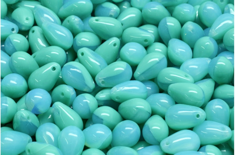 ドロップビーズ、ターコイズオパールアクア（63130-61000）、ガラス、チェコ共和国