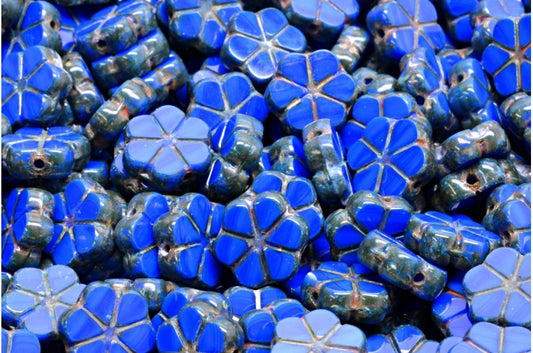 Table Cut Garland Flower Beads, Rich Blue Travertin (33060 86800), Glass, Czech Republic