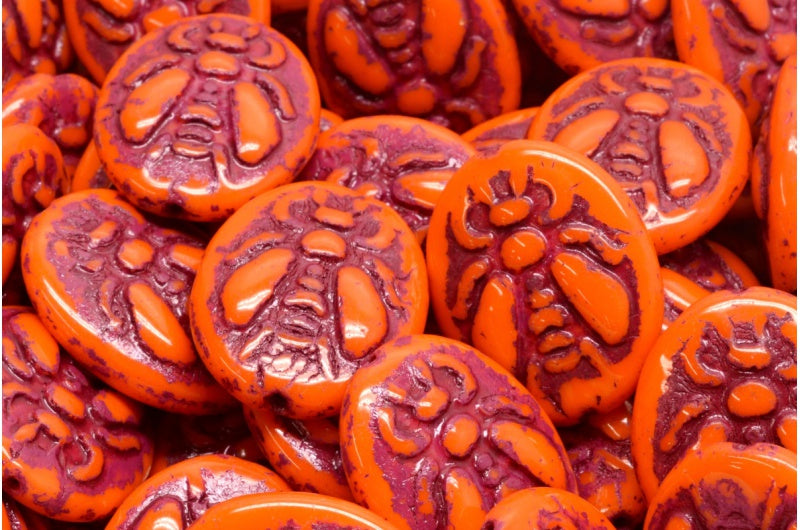 Bee Beads, Opaque Orange Red Lined (93130-54314), Glass, Czech Republic
