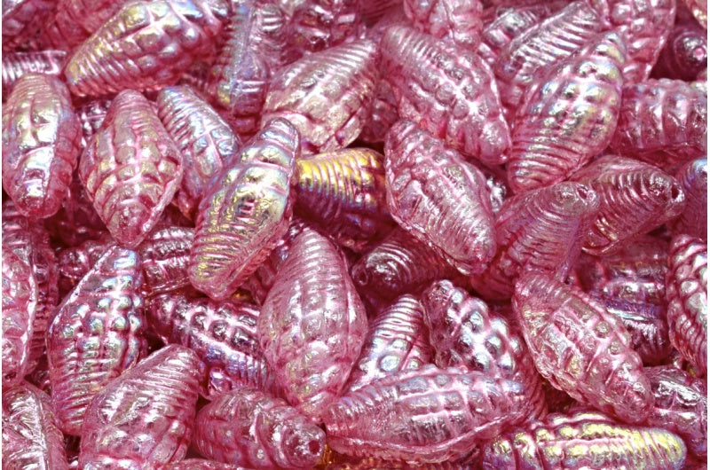 Miter Shell Beads, Crystal Ab Pink Lined (00030-28701-54321), Glass, Czech Republic
