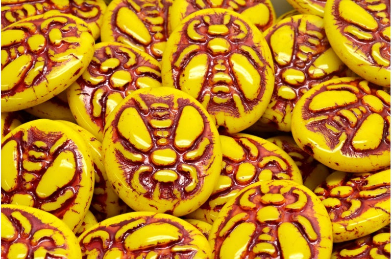 ビービーズ、黄赤ライン入り（83120-54314）、ガラス、チェコ共和国