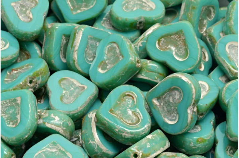 Table Cut Heart Beads, Turquoise 43400 (63130 43400), Glass, Czech Republic