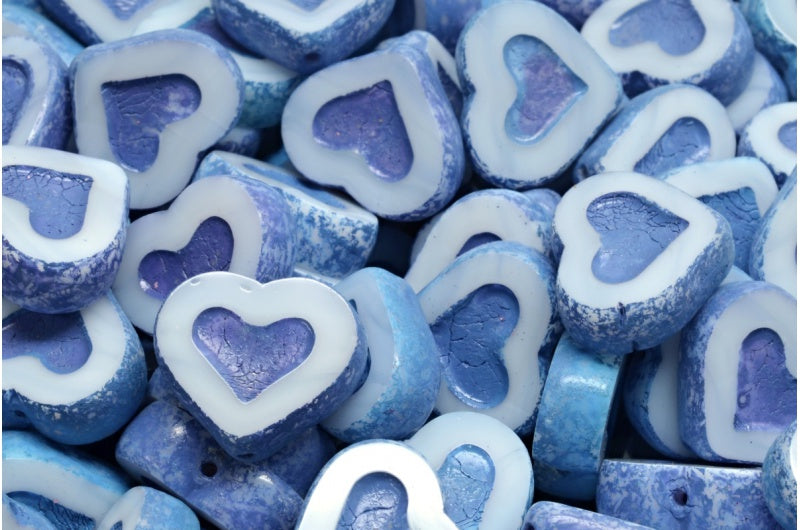 Table Cut Heart Beads, White 4325 (2010 4325), Glass, Czech Republic