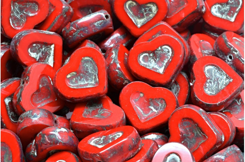 Table Cut Heart Beads, Opaque Red 43400 (93200 43400), Glass, Czech Republic