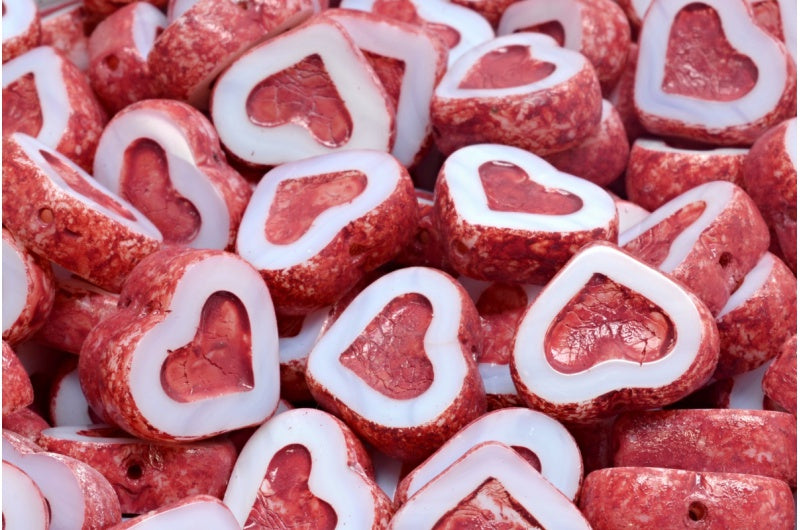 Table Cut Heart Beads, White 4314 (2010 4314), Glass, Czech Republic