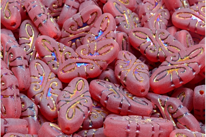 Arabesque 珠子，透明红色 Sliperit 全（2X 面）哑光 (90090-29503-84100)，玻璃，捷克共和国