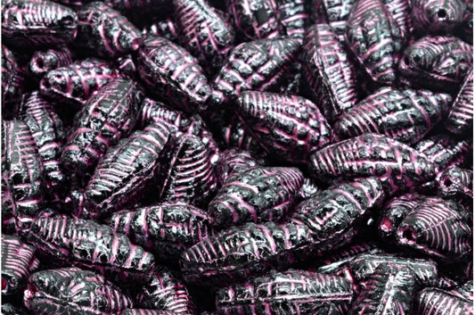 Mitre-Muschelperlen, schwarz-rosa gefüttert (23980-54321), Glas, Tschechische Republik