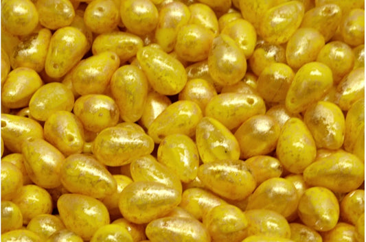 ドロップビーズ、イエロークリスタルゴールドスプラッシュ（83120-00030-94401）、ガラス、チェコ共和国