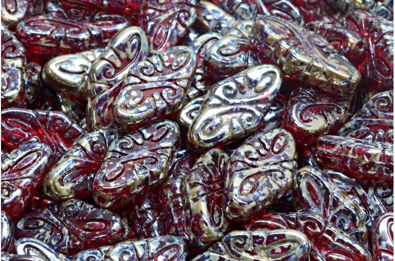 Arabesque Beads, Transparent Red Picasso (90090-43400), Glass, Czech Republic