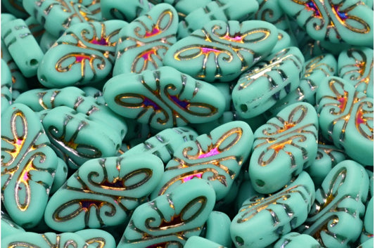 Arabesque Beads, Turquoise Sliperit Full (2X Side) Matte (63130-29503-84100), Glass, Czech Republic