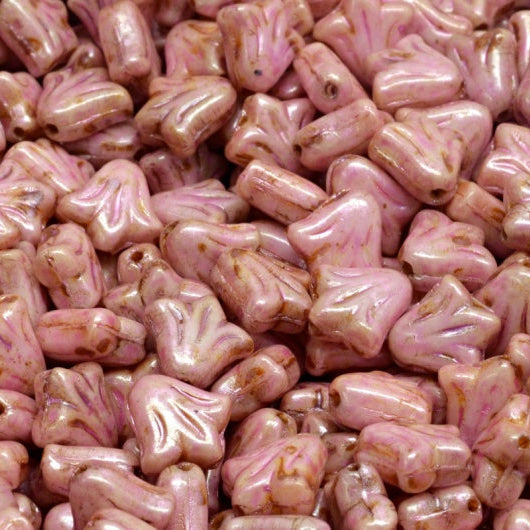 OUTLET 250g Lily Flower Beads, White Pink Beige Luster Spotted (02010-65323), Glass, Czech Republic