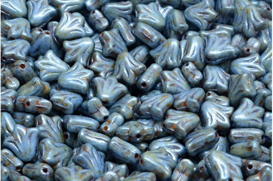 ユリの花のビーズ、白緑光沢斑点（02010-65325）、ガラス、チェコ共和国