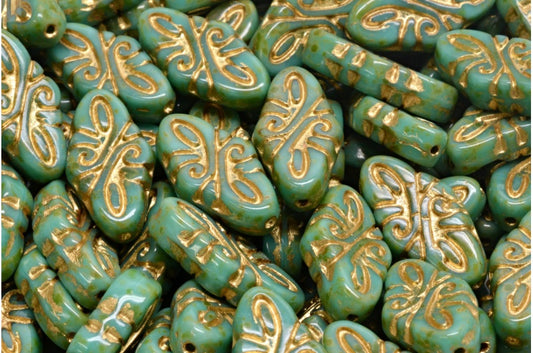 Arabesque Beads, Turquoise Travertin Gold Lined (63130-86800-54302), Glass, Czech Republic