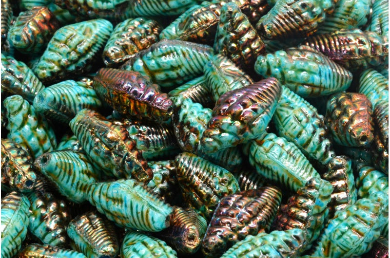 Miter Shell Beads, White Sliperit Senegal Green (02010-29501-15657), Glass, Czech Republic