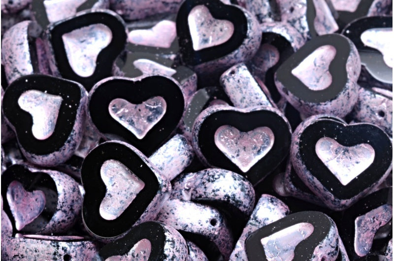 Table Cut Heart Beads, Black 4321 (23980 4321), Glass, Czech Republic