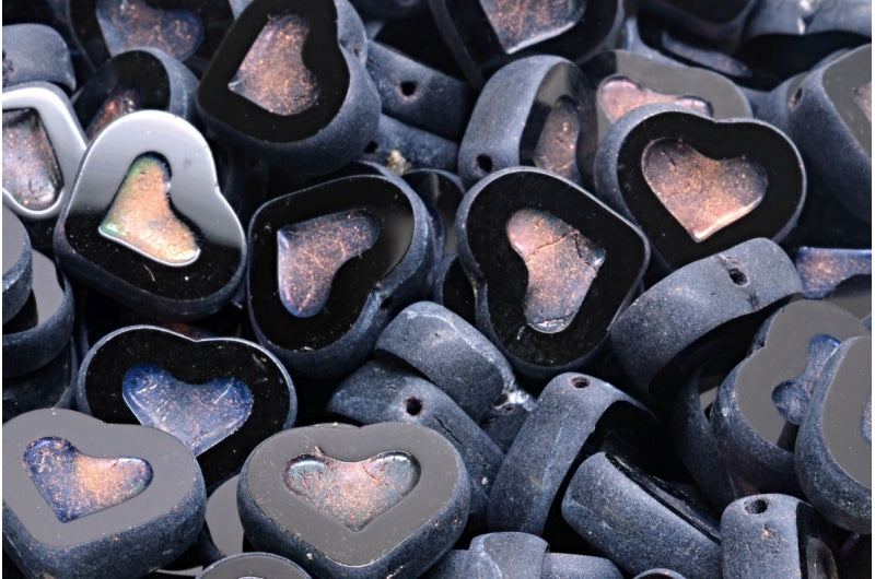 Table Cut Heart Beads, Black 84100 27103 (23980 84100 27103), Glass, Czech Republic