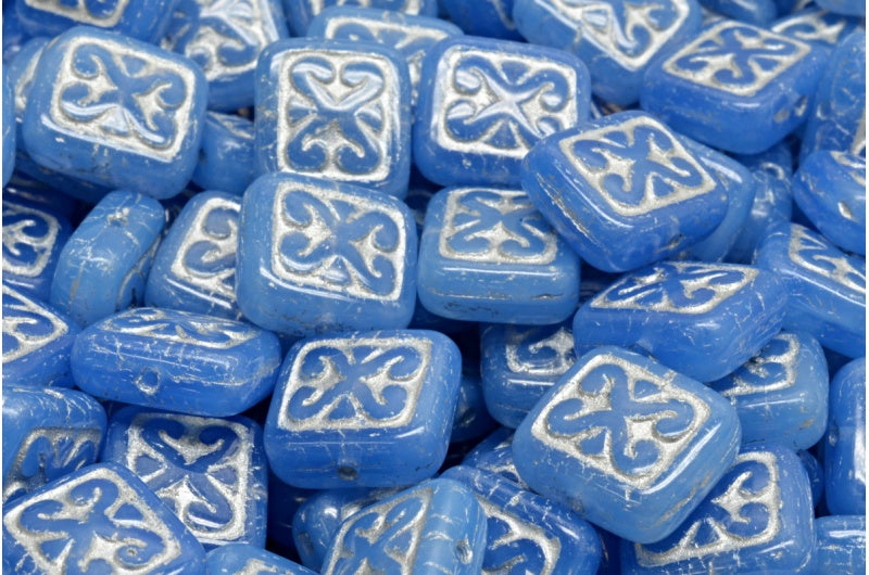 Ornamental Cushion Beads, Opal Blue Silver Lined (31000-54301), Glass, Czech Republic