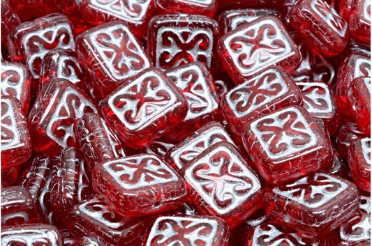 Ornamental Cushion Beads, Ruby Red Silver Lined (90080-54301), Glass, Czech Republic