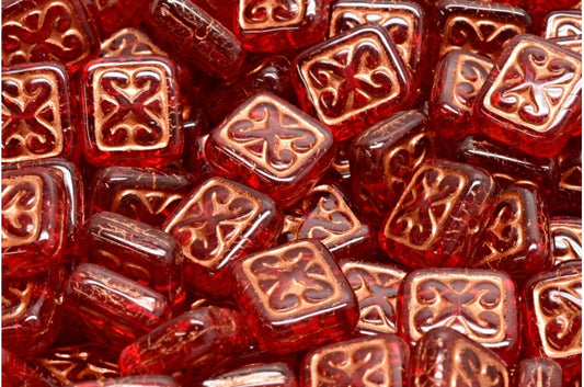 Ornamental Cushion Beads, Ruby Red Copper Lined (90080-54319), Glass, Czech Republic