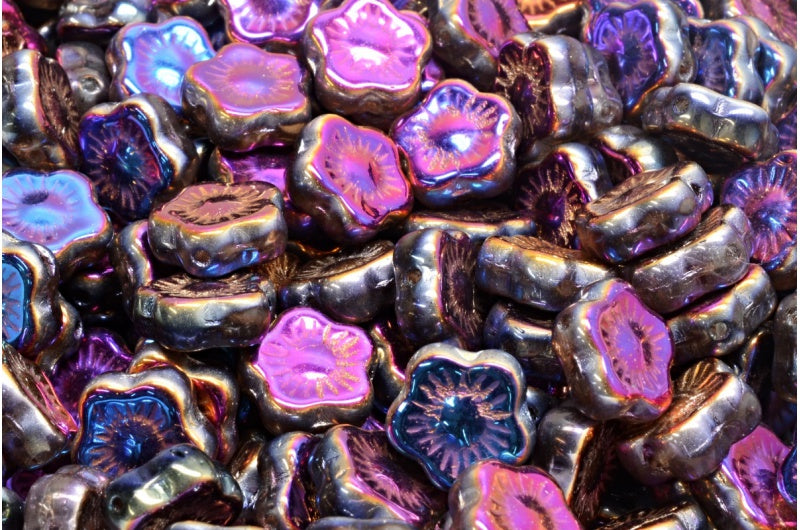 Sunset Flower Beads, Crystal Sliperit Full (2X Side) (00030-29503), Glass, Czech Republic