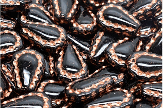 Lacy Tear Beads, Black Copper Lined (23980-54307), Glass, Czech Republic