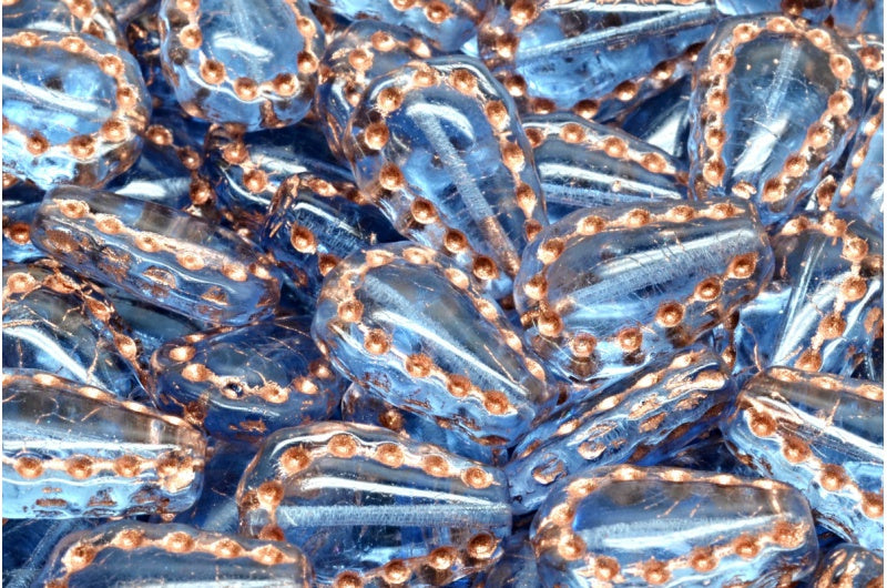 Lacy Tear Beads, Transparent Blue Copper Lined (30020-54307), Glass, Czech Republic