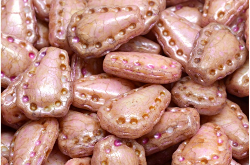 Lacy Tear Beads, White Pink Beige Luster Spotted (02010-65323), Glass, Czech Republic