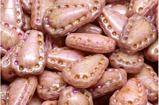 レースティアビーズ、ホワイトピンクベージュ光沢スポット（02010-65323）、ガラス、チェコ共和国