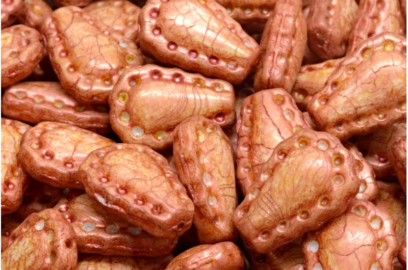 Lacy Tear Beads, White Copper Luster Spotted (02010-65324), Glass, Czech Republic