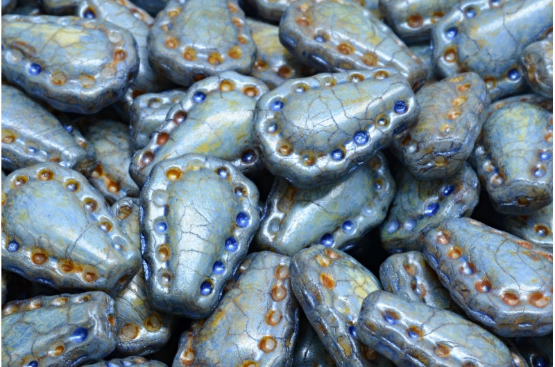 レースティアビーズ、白緑光沢斑点（02010-65325）、ガラス、チェコ共和国