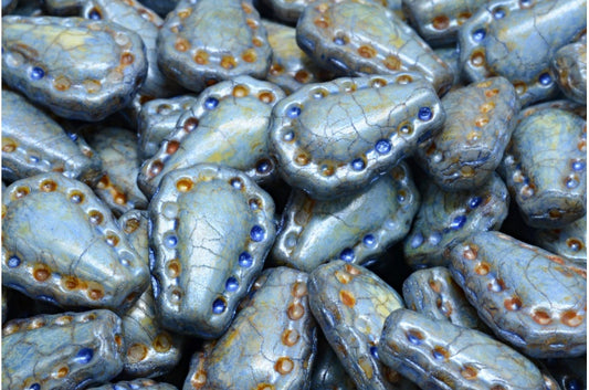 レースティアビーズ、白緑光沢斑点（02010-65325）、ガラス、チェコ共和国