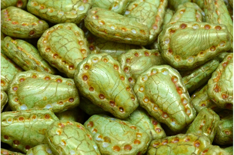 Lacy Tear Beads, White Brown Luster Spotted (02010-65326), Glass, Czech Republic