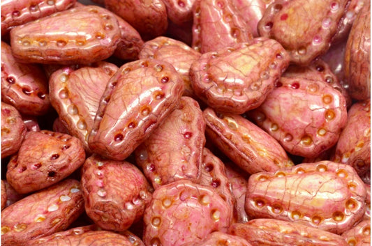 Lacy Tear Beads, White Rose Luster Spotted (02010-65327), Glass, Czech Republic