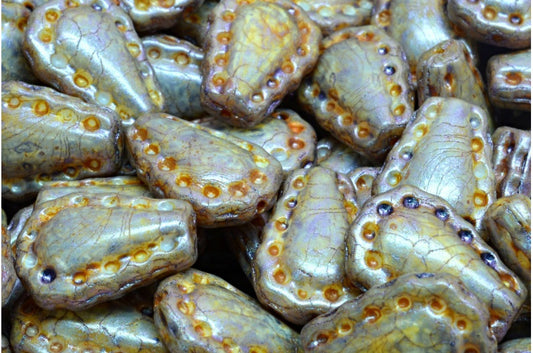 Lacy Tear Beads, White Purple Brown Luster Spotted (02010-65329), Glass, Czech Republic