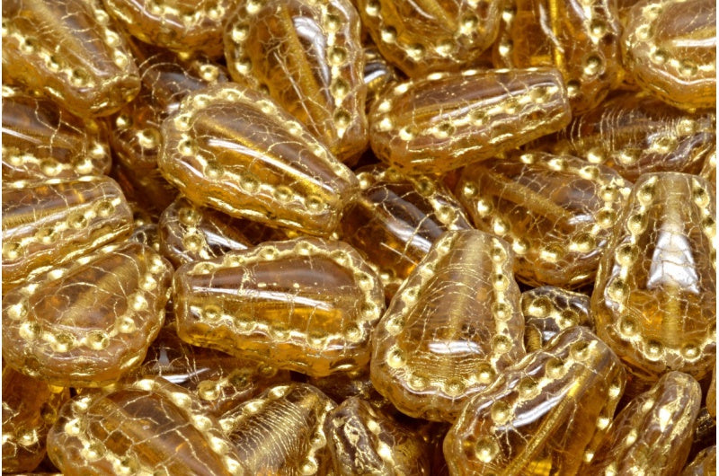 Lacy Tear Beads, Transparent Orange Gold Lined (10060-54202), Glass, Czech Republic