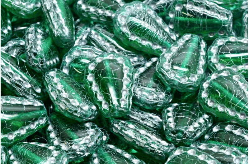 Lacy Tear Beads, Transparent Green Emerald 54201 (50710-54201), Glass, Czech Republic