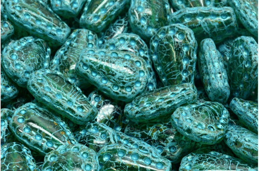 Lacy Tear Beads, Transparent Green Emerald Travertin 43811 (50710-86800-43811), Glass, Czech Republic